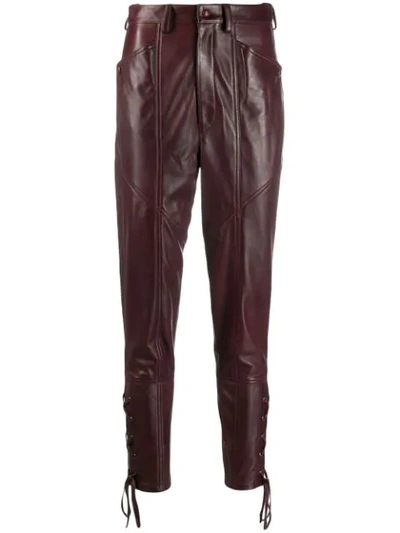 Isabel Marant Cadix Lace-up Tapered Leather Trousers In Burgundy