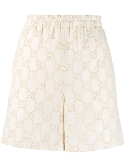 Gucci Gg Broderie-anglaise Cotton-blend Shorts In Ivory