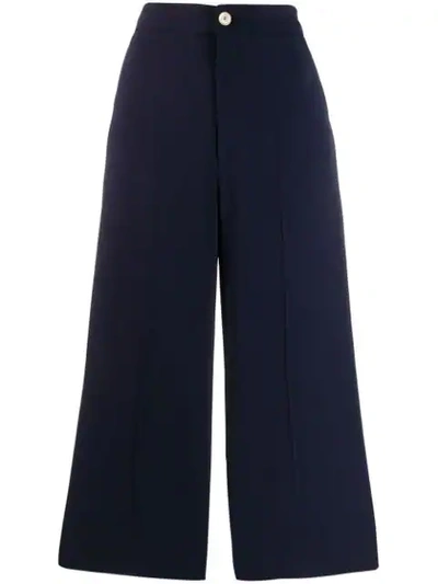 Gucci Viscose Culotte Trousers With Web In 蓝色