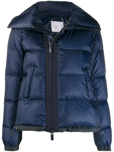 Sacai Stand Collar Longsleeve Puffer Jacket In Blue