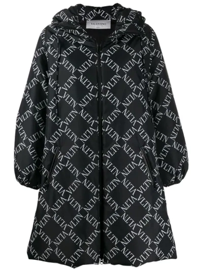 Valentino Vltn Printed Zip Up Quilted Nylon Coat In Black