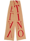 VALENTINO VALENTINO LOGO PRINT RIBBED SCARF - 大地色