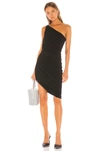 Norma Kamali Black One-shoulder Dress With Asymmetric Neckline And All-over Ruches In Black