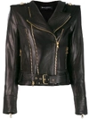 Balmain Black Leather Biker Jacket In Black