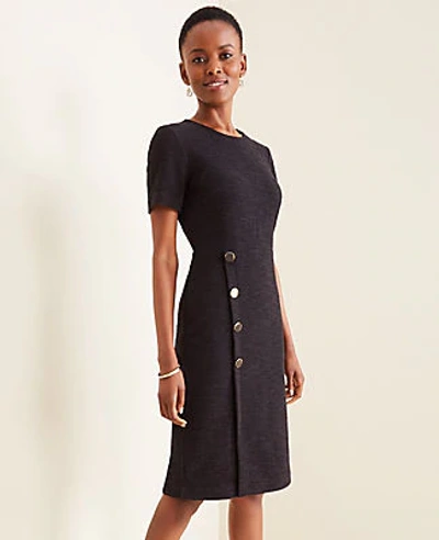 Ann Taylor Textured Button Trim Sheath Dress In Black