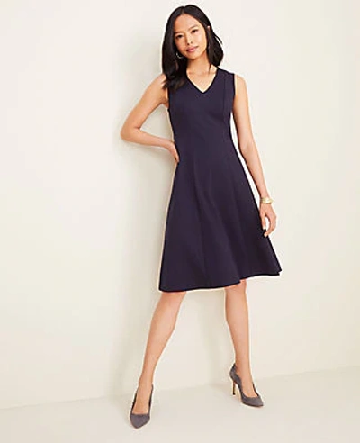 Ann Taylor Seamed Ponte Flare Dress In Blue
