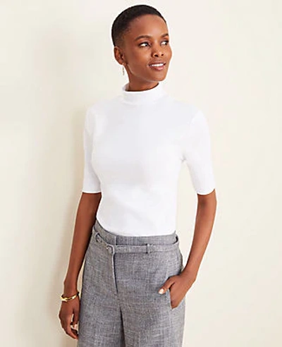 Ann Taylor Mock Neck Top In White