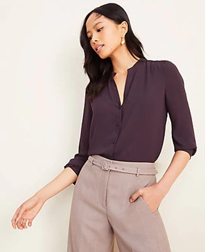 Ann Taylor Shirred V-neck Blouse In Purple