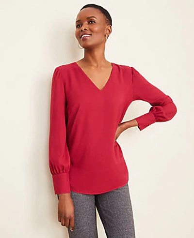 Ann Taylor Cuffed V-neck Top In Red