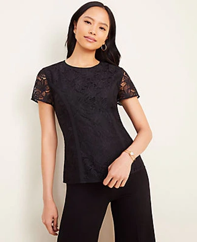 Ann Taylor Floral Lace Tee In Black