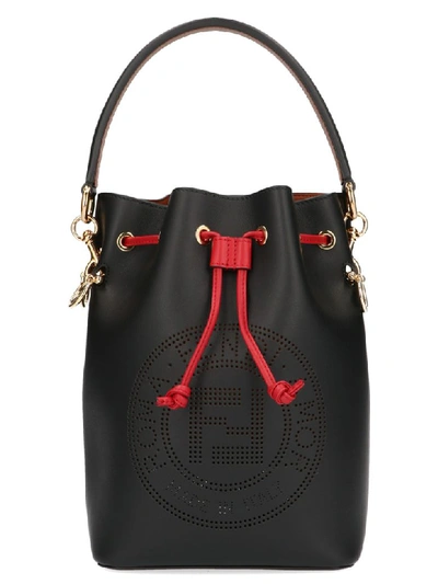 Fendi Mon Tresor Perforated-logo Leather Bucket Bag In Black