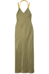 HELMUT LANG RUBBERBAND TULLE-TRIMMED SATIN MAXI DRESS