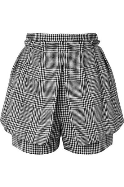 Alexander Mcqueen Layered Prince Of Wales And Houndstooth Checked Wool Shorts In Black