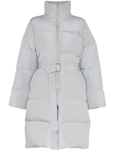 Blindness Belted Mid-length Puffer Coat In Grey