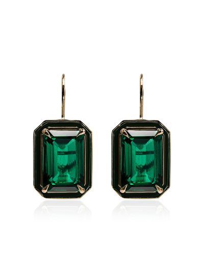 Alison Lou 14k Yellow Gold Emerald Earrings In Green