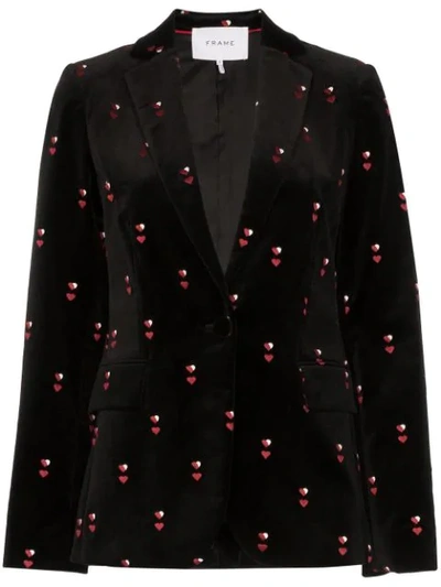 Frame Heart-embroidered Velvet Blazer In Black