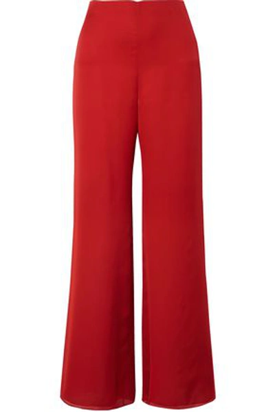 The Row Woman Kiola Washed Silk-charmeuse Wide-leg Trousers Red