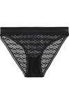 ELSE ELSE WOMAN BOOMERANG LACE-TRIMMED STRETCH-MESH MID-RISE BRIEFS BLACK,3074457345620538839