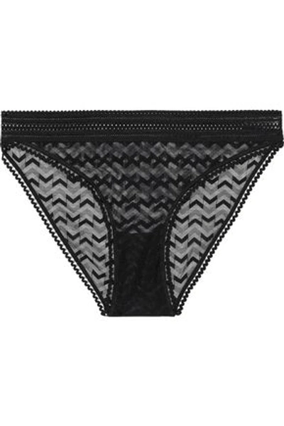 Else Woman Boomerang Lace-trimmed Stretch-mesh Mid-rise Briefs Black