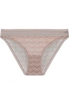 ELSE ELSE WOMAN BOOMERANG LACE-TRIMMED STRETCH-MESH MID-RISE BRIEFS NEUTRAL,3074457345620539866
