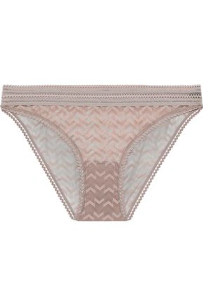 Else Woman Boomerang Lace-trimmed Stretch-mesh Mid-rise Briefs Neutral