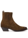 SAINT LAURENT BROWN COWBOY ANKLE BOOTS IN SUEDE,11017140