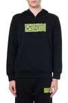 FENDI BLACK MIXED COTTON SWEATSHIRT WITH LOGO,11017120