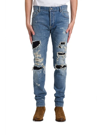 Balmain Distressed Effects Skinny Jeans In Blu