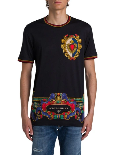 Dolce & Gabbana Cotton T-shirt With Heraldic Print In Black
