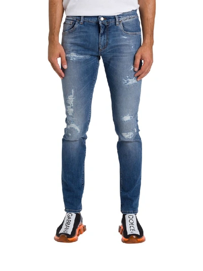 Dolce & Gabbana Slim-fit Jeans With Patch In Blu