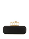 Alexander Mcqueen Skull Four-ring Beaded Leather Long Box Clutch In Black