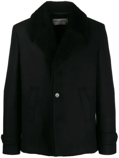 Saint Laurent Wool & Shearling Coat In Black