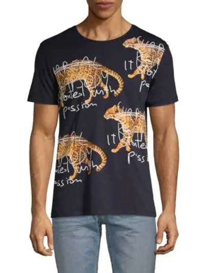 Antony Morato Clouded Leopard Print Graphic Tee In Ink Blue