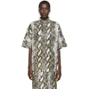Pushbutton Snake-effect Faux Leather Shirt In Beige