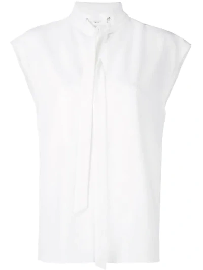 Tibi Structured Crepe Sleeveless Tie-neck Top In White
