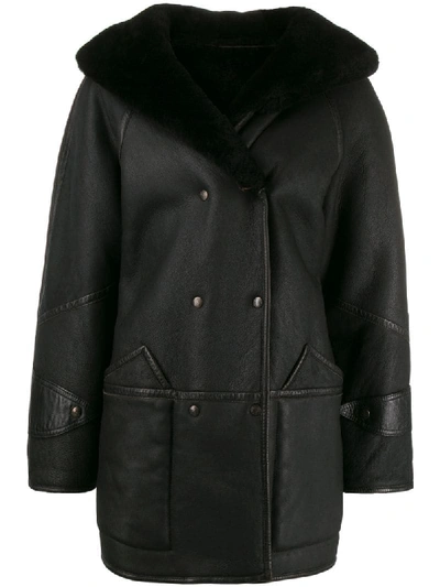 Pre-owned A.n.g.e.l.o. Vintage Cult 1980's Shearling Coat In Black