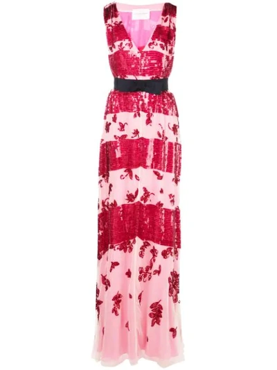 Carolina Herrera Belted Embellished Stripe Silk Gown In Pink