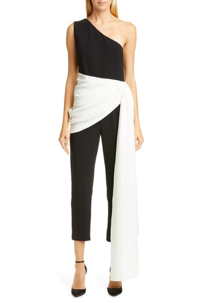 Christian Siriano Side Sash Crop Jumpsuit In Black And White Sash
