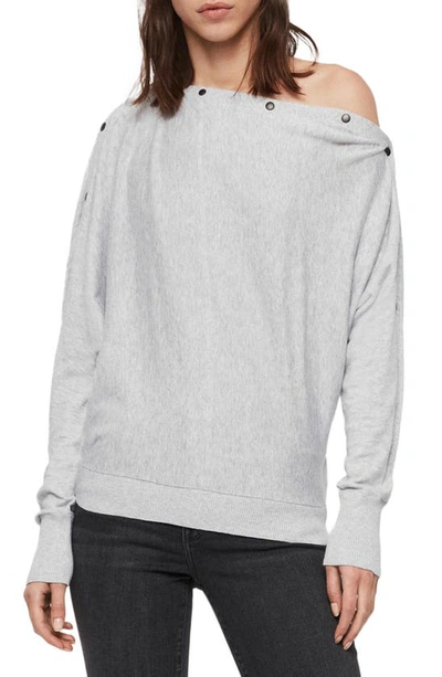 Allsaints Elle Snap-detail Sweater In Gray Marl