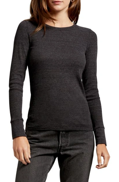 Michael Stars Juliet Long-sleeve Waffle-knit Tee In Charcoal