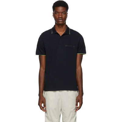 Moncler Striped Trim Polo Shirt In Black