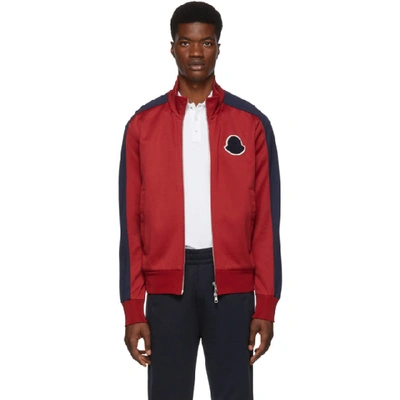 Moncler High Collar Logo Patch Zip-up Sweatshirt In Red