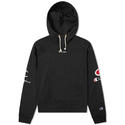 Champion Reverse Weave Women's Sleeve Logo Hoody In Black