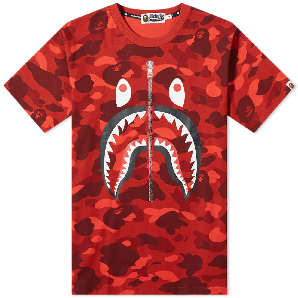 A Bathing Ape Colour Camo Shark Tee In Red | ModeSens