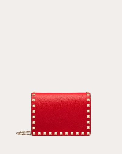 Valentino Garavani Rockstud Calfskin Chain Pouch In Red