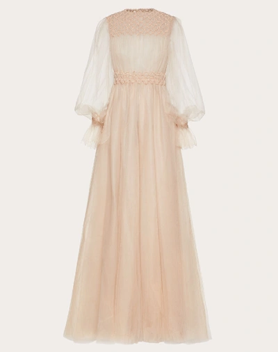 Valentino Embroidered Tulle Evening Dress In Poudre