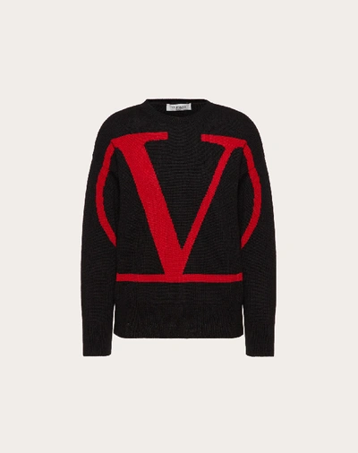 Valentino Vlogo Intarsia Alpaca Cropped Sweater In Black