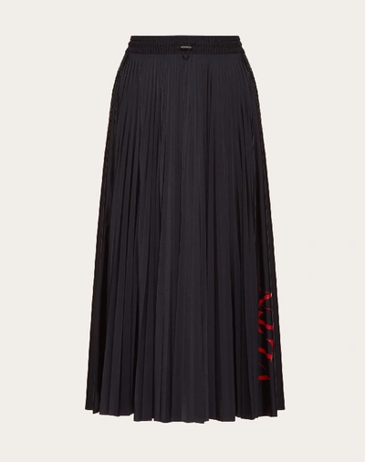 Valentino Vltn Pleated Jersey Skirt In Black/ Red