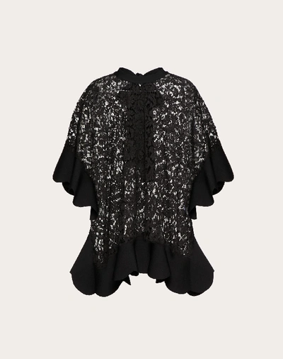 Valentino Stretch Viscose And Heavy Lace Knitted Poncho In Black
