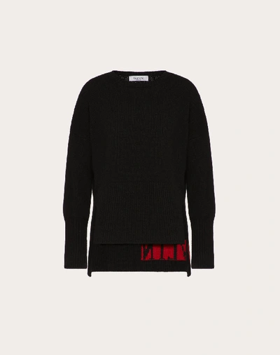 Valentino Vltn Inlay Cashmere Wool Sweater In Black/ Red